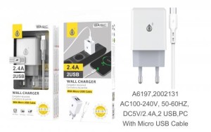 CHARGEUR 2USB 2,4A + CABLE MICRO ONE + 803165