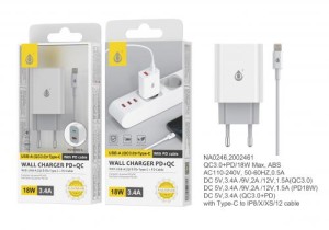 CHARGEUR USB + CABLE IPHONE ONE + 802235L