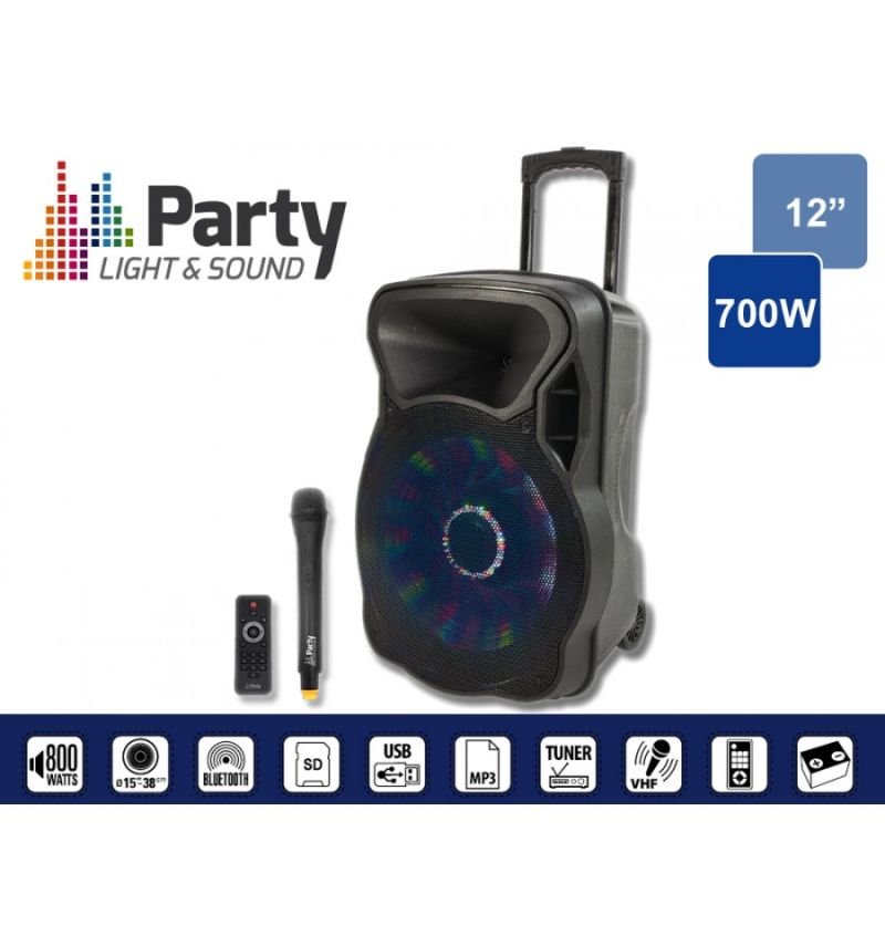 Enceinte portable 12" usb bt mf -12led