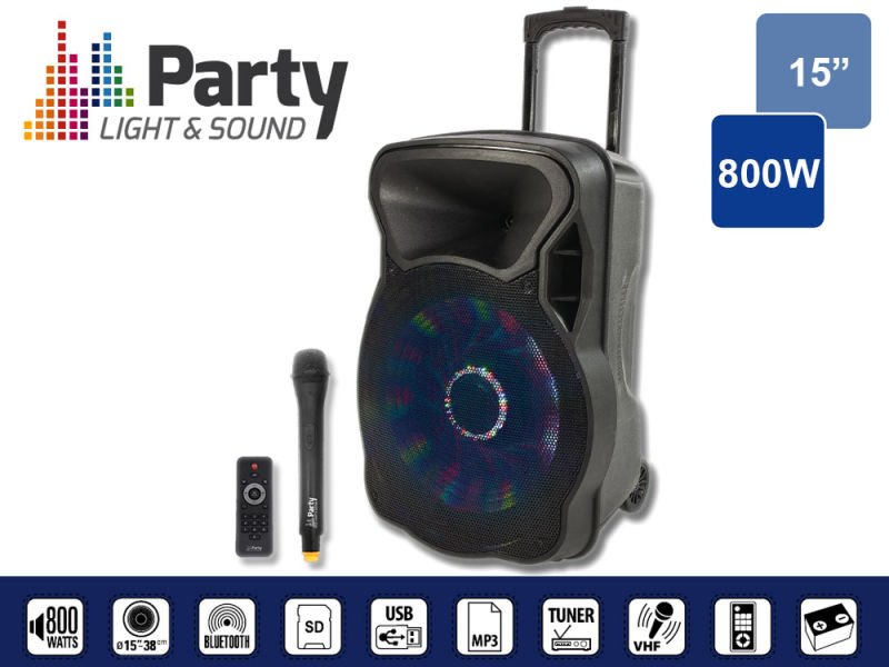 Enceinte portable 15" usb bt fm -15led
