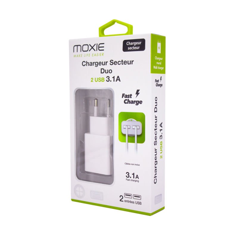Prise secteur fast 3.1a 2usb chargduofast