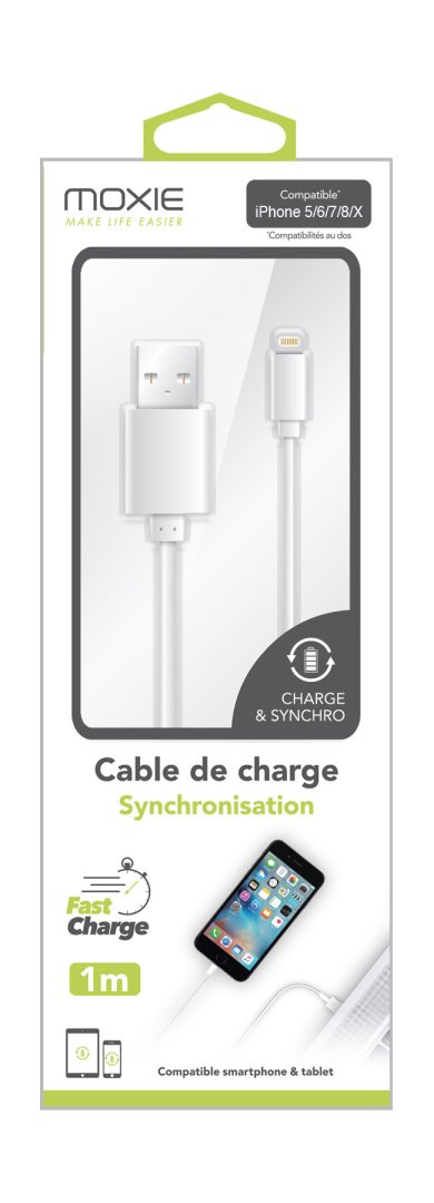 Cable lightning data 1m blanc dataip5blist