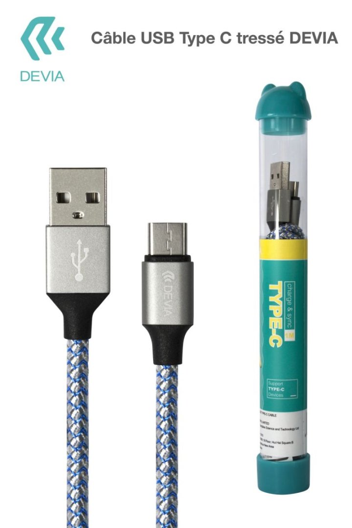 Cable usb-c 1m tresse 2,4a deviatubeusbcx1