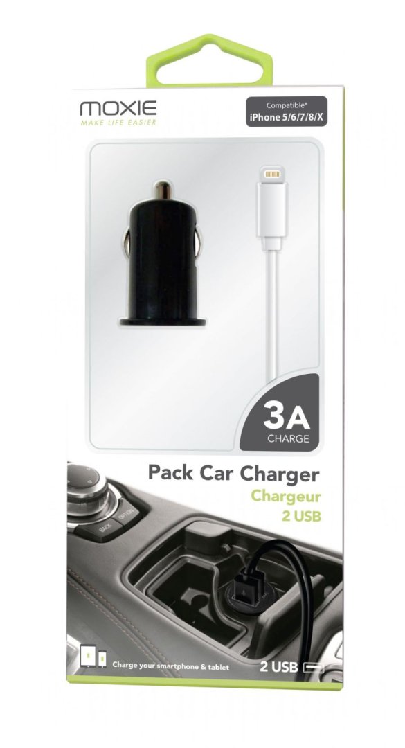Allume-cigare 2usb+lightning packcac3aip5whblis