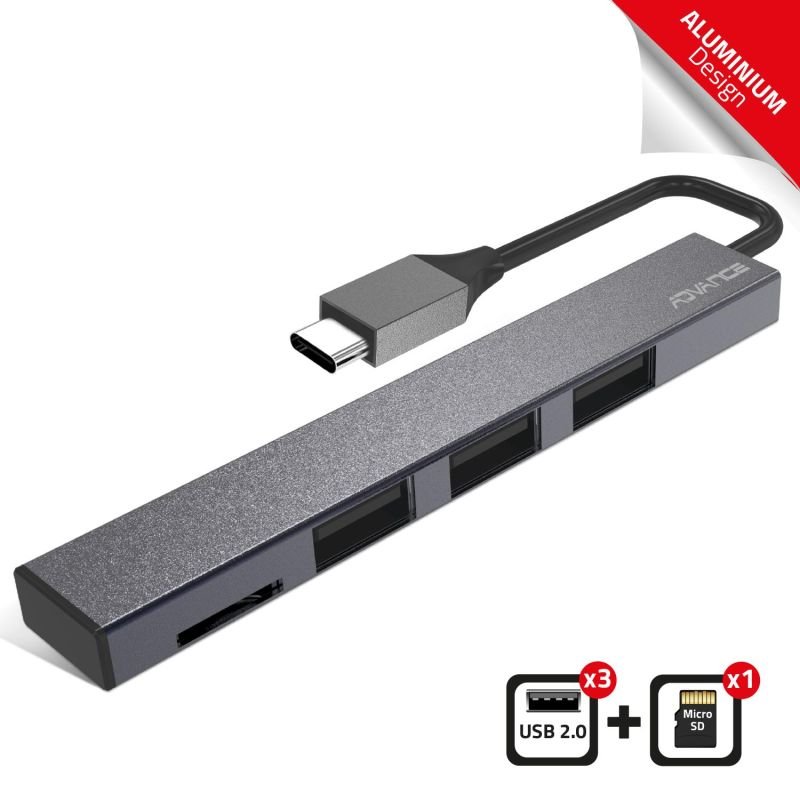 Hub alu usb-c : usb2.0x3+microsd hub-c3u2c
