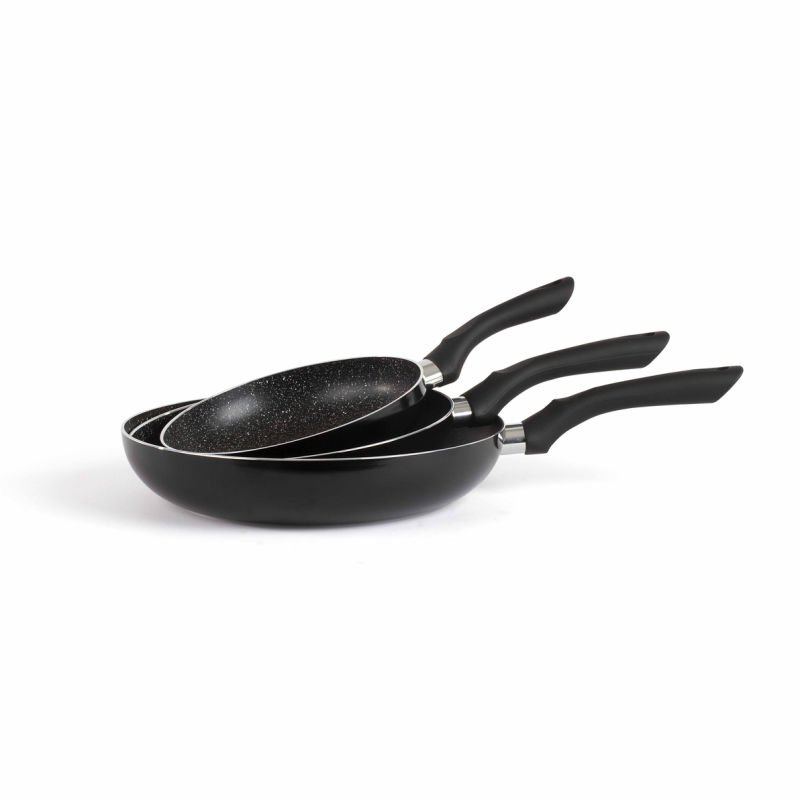 Set 3 poeles noir aspect pierre men124n