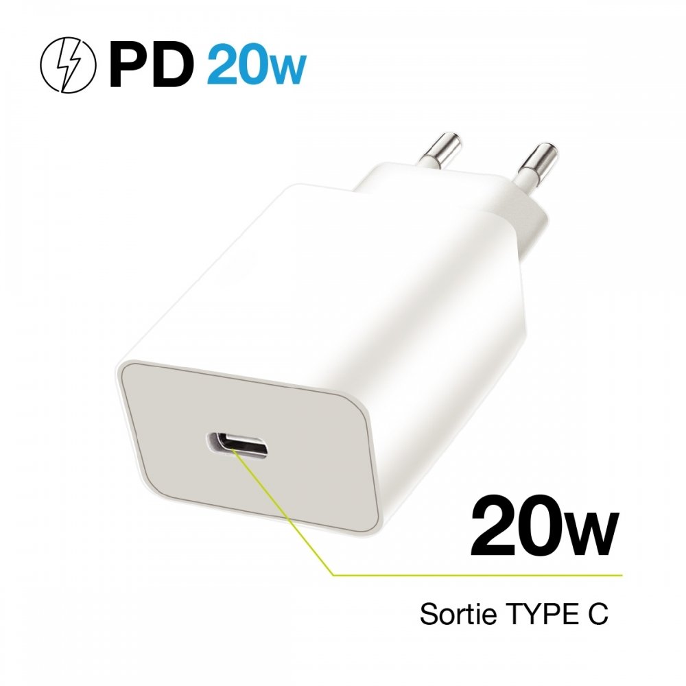 Chargeur secteur type c 20w chargeur20wnd