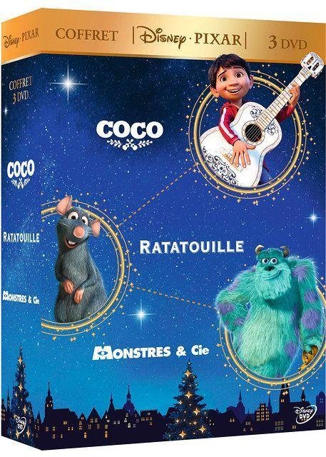 Coffret disney pixar 3 dvd : coco + ratatouille + monstres & cie - dvd