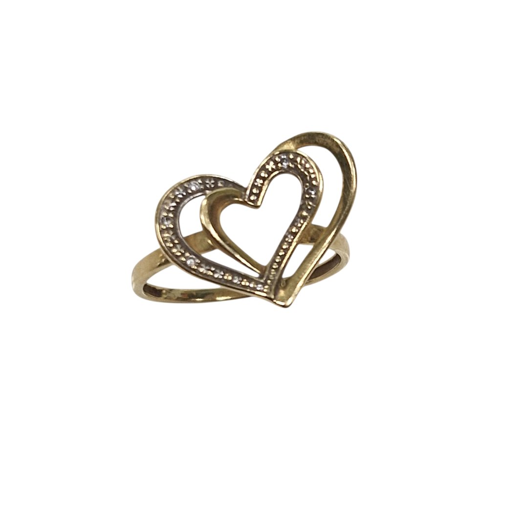 Bague jaune double coeur