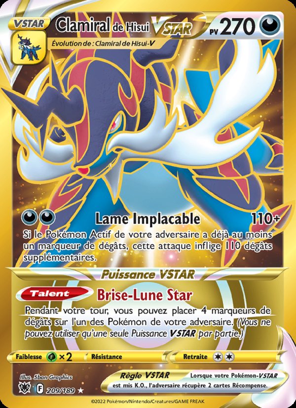 Carte pokemon clamiral de hisui vstar asr 209/189 holo