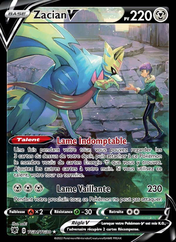 Carte pokemon zacian v asr tg21/tg30 holo