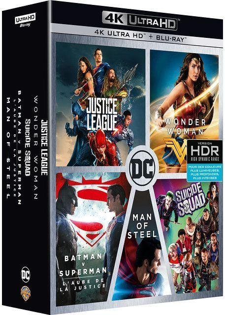 Coffret 5 films blu-ray 4k dc comics : justice league, wonder woman, batman v superman, suicide