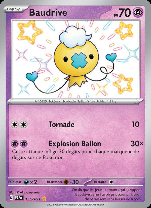 Carte pokemon baudrive paf 155/91 holo