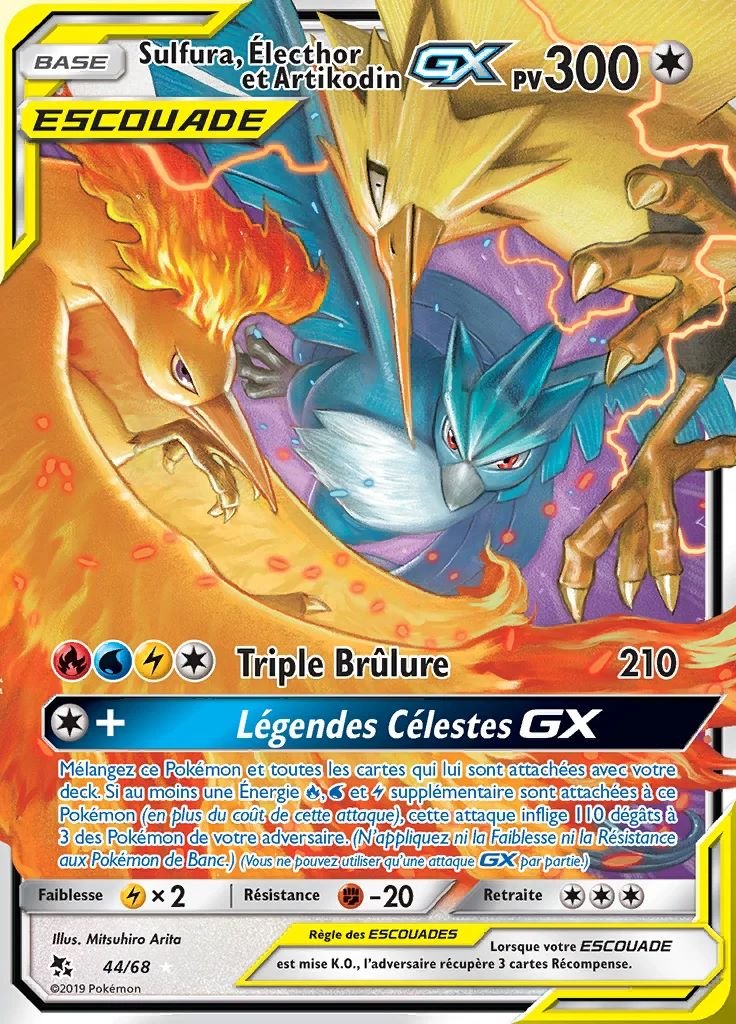 Carte pokemon sulfura, electhor et artikodin-gx hif 44/68