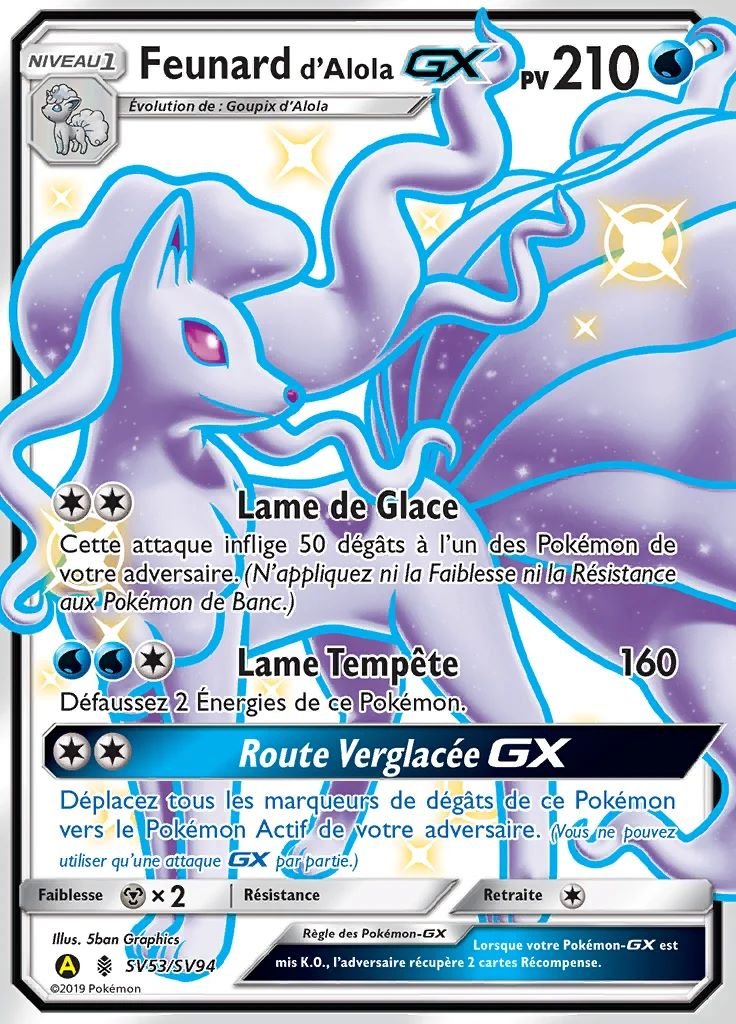 Carte pokemon feunard d'alola-gx hif sv53/sv94