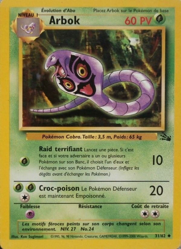 Carte pokemon arbok fo 31/62 normal