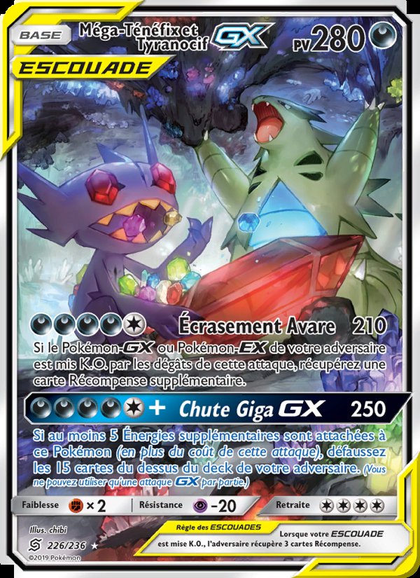 Carte pokemon mega-tenefix et tyranocif gx unm 226/236