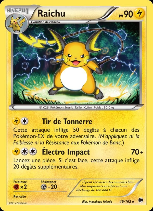 Carte pokemon raichu bkt 49/162 reverse