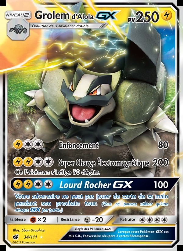 Carte pokemon grolem da€™alola gx cin 34/111