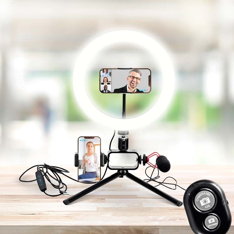Kit de vlogging trepied flexible avec objectif et anneau