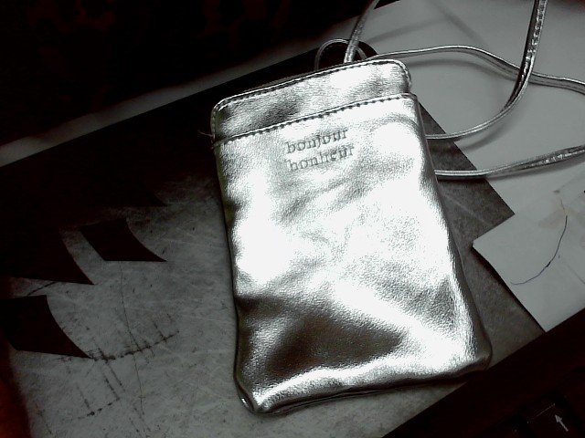 Pochette bandouliere argentee bonjour bonheur