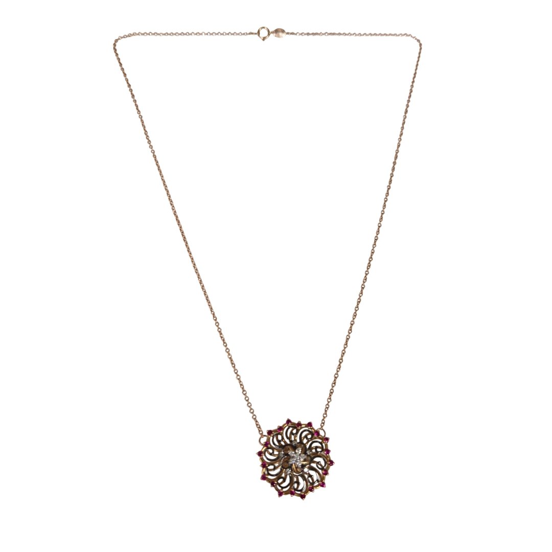 Chaine or rose roue 11 diamants 20 rubis