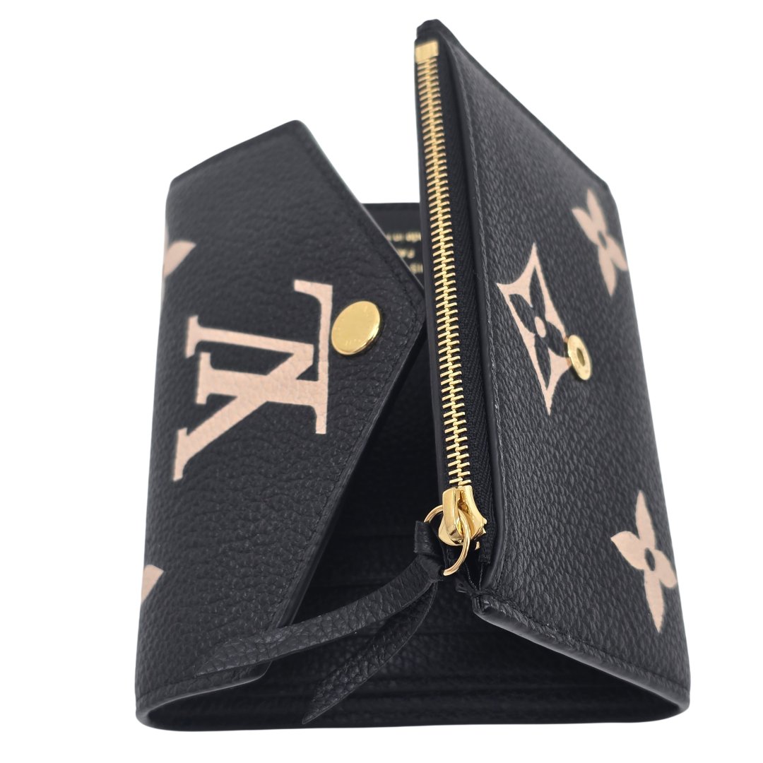 Portefeuille victorine cuir monogram empreinte bicolore noir/beige