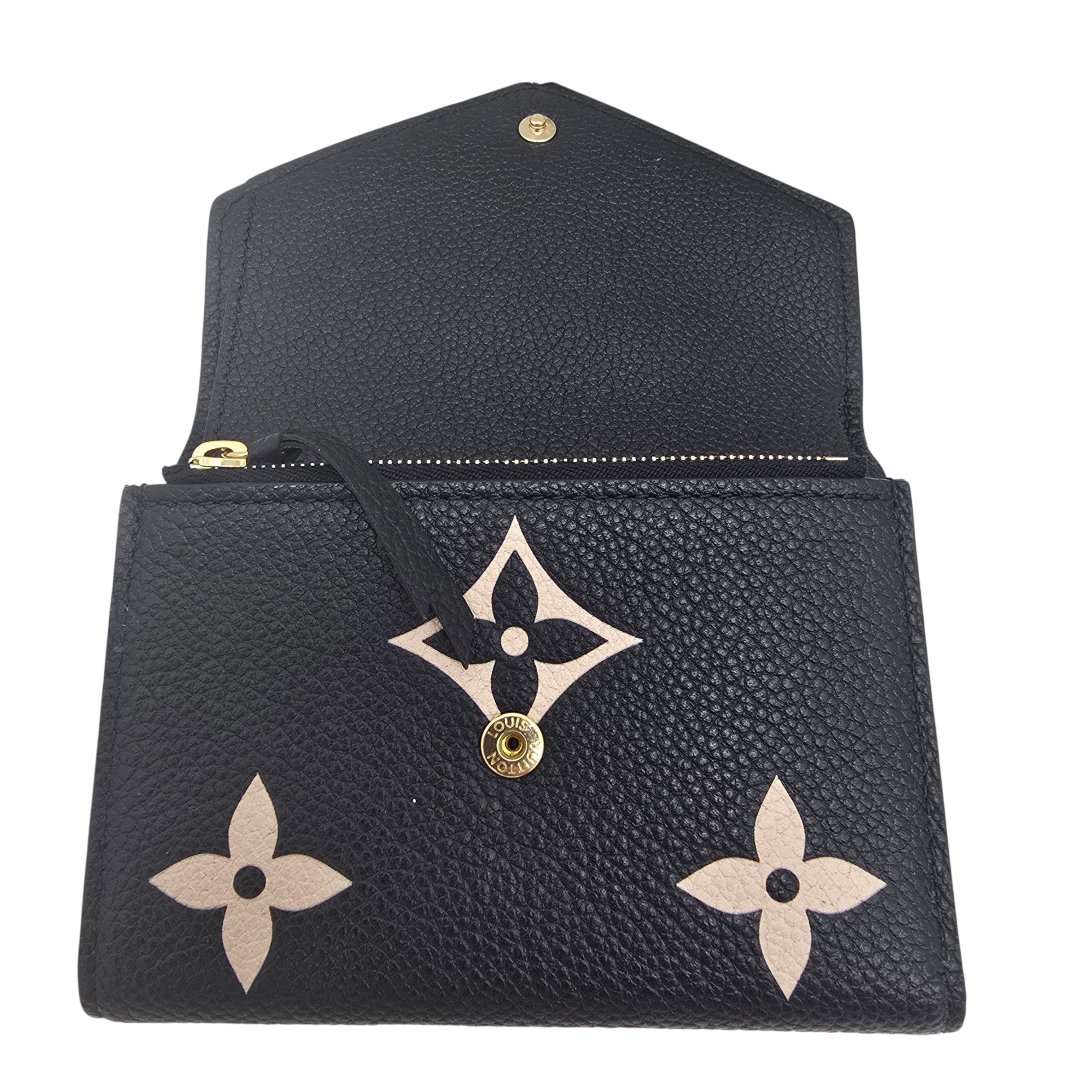 Portefeuille victorine cuir monogram empreinte bicolore noir/beige