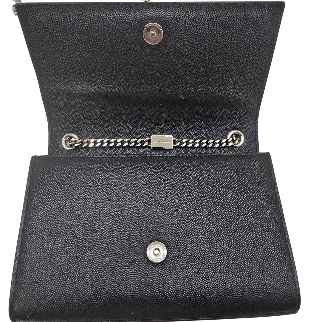 Sac bandouliere kate small cuir embosse grain de poudre noir et argente