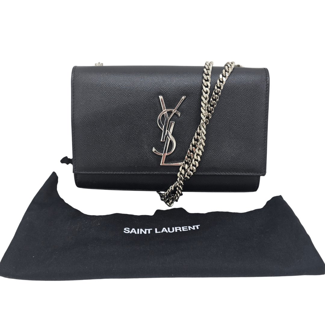 Sac bandouliere kate small cuir embosse grain de poudre noir et argente