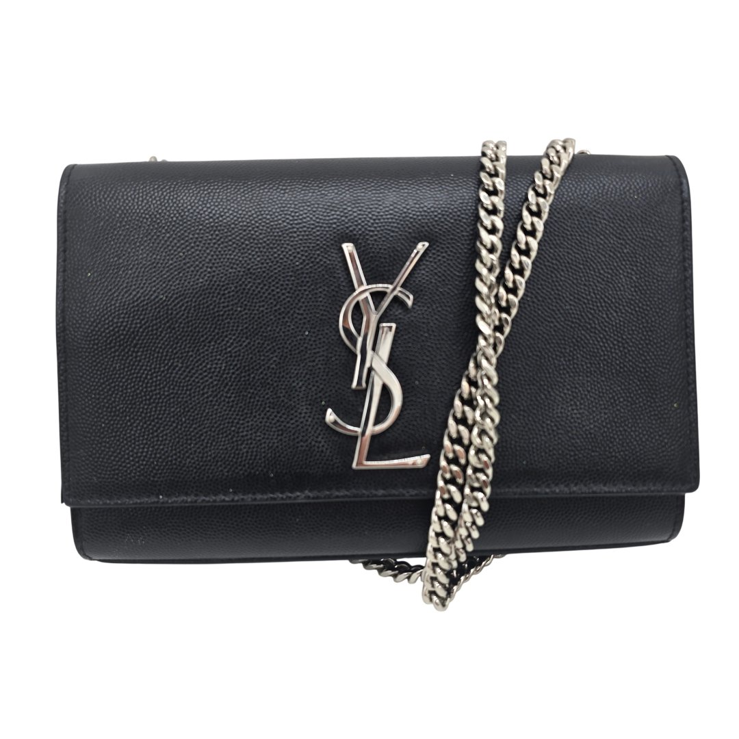 Sac bandouliere kate small cuir embosse grain de poudre noir et argente