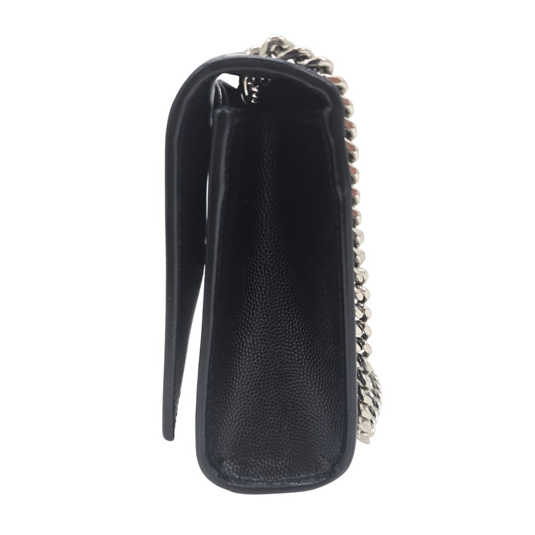 Sac bandouliere kate small cuir embosse grain de poudre noir et argente