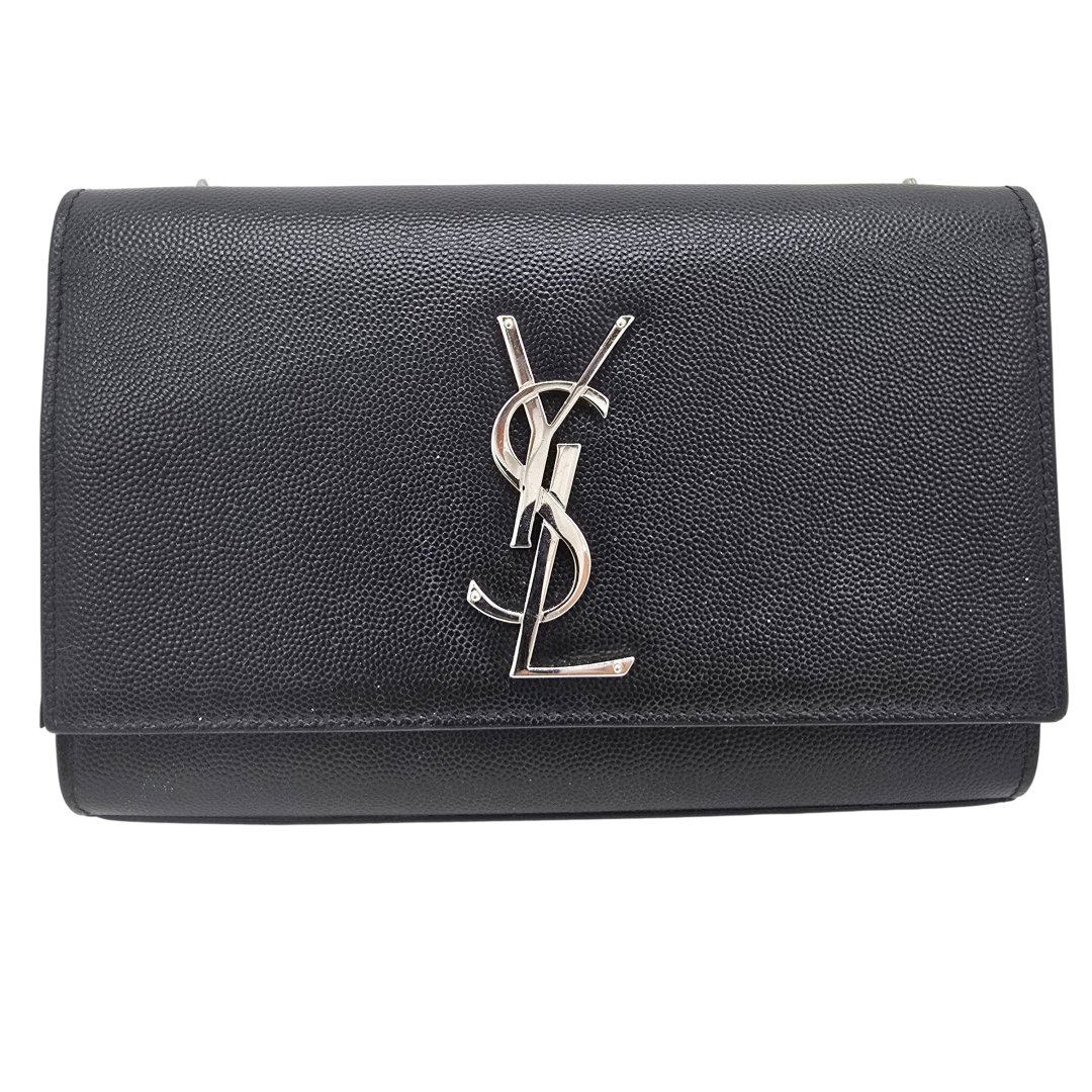 Sac bandouliere kate small cuir embosse grain de poudre noir et argente
