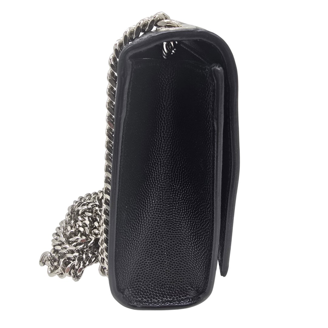 Sac bandouliere kate small cuir embosse grain de poudre noir et argente