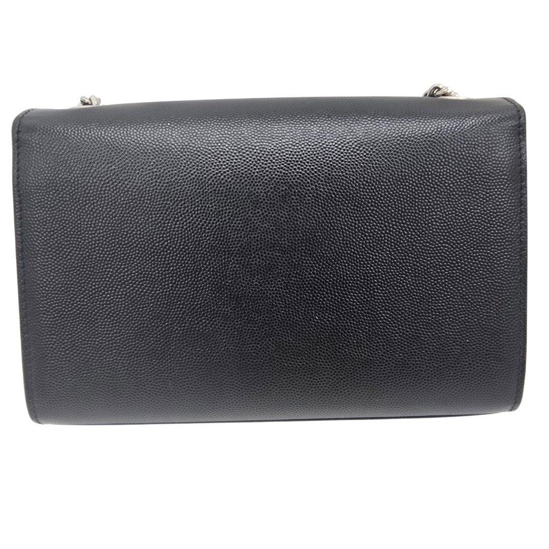 Sac bandouliere kate small cuir embosse grain de poudre noir et argente