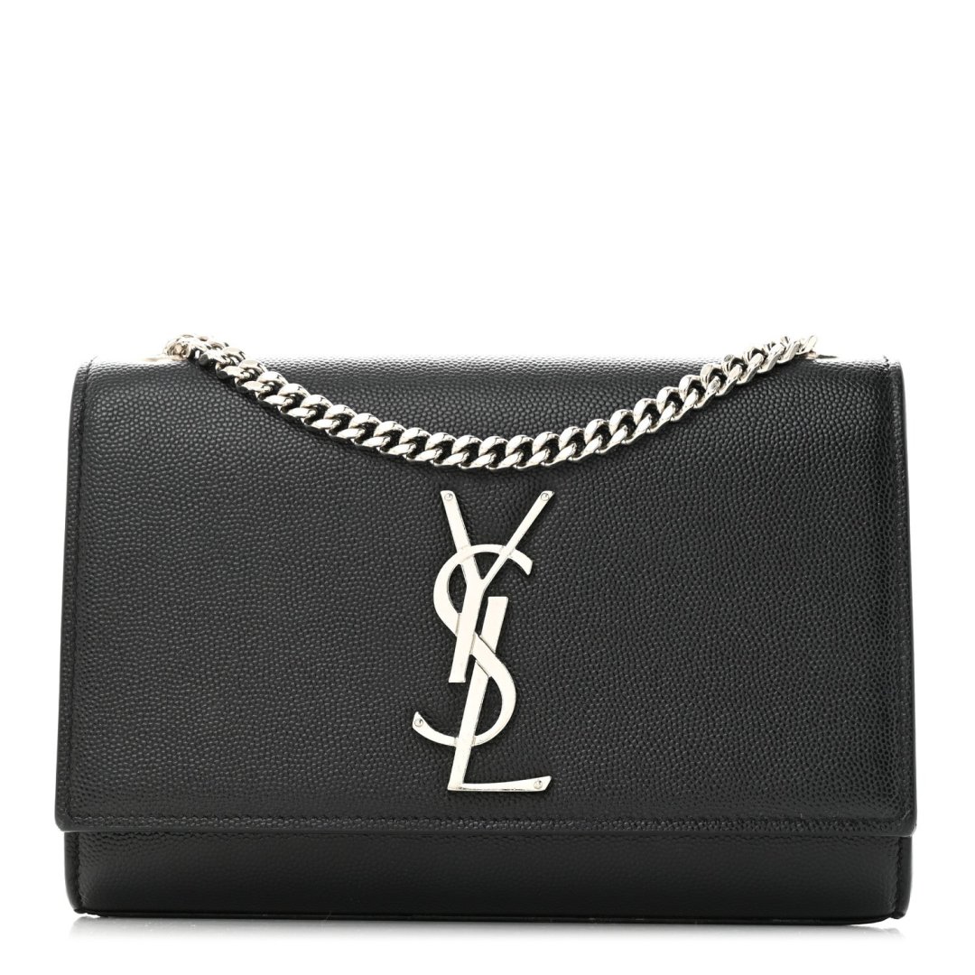 Sac bandouliere kate small cuir embosse grain de poudre noir et argente