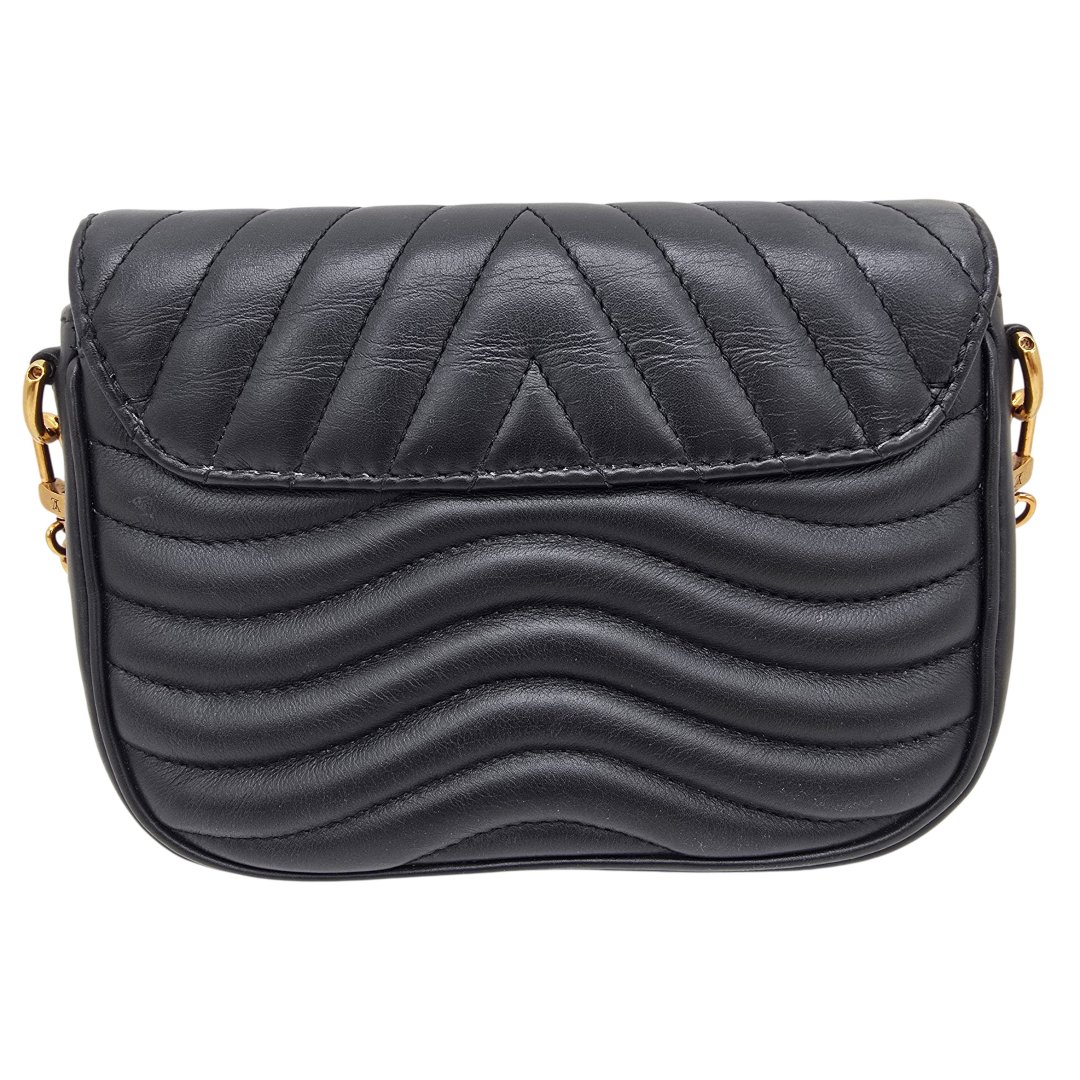 Sac new wave multi pochette cuir matelasse noir avec bandouliere