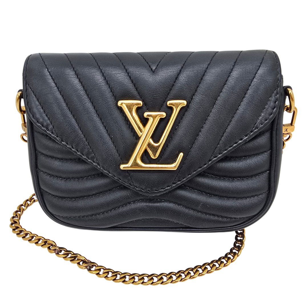 Sac new wave multi pochette cuir matelasse noir avec bandouliere
