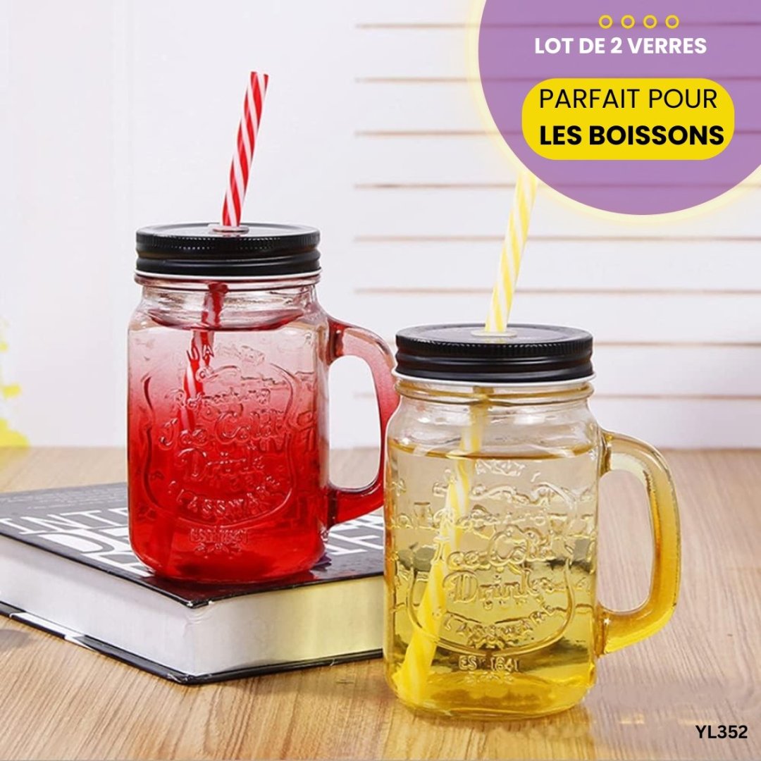 Mug verre paille + casier set de 2 coktail