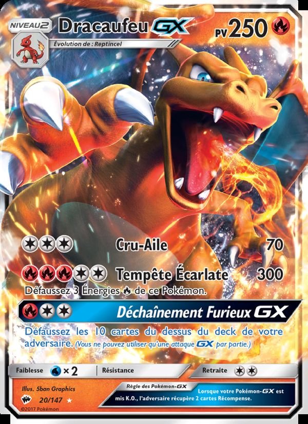 Carte pokemon dracaufeu gx bus 20/147