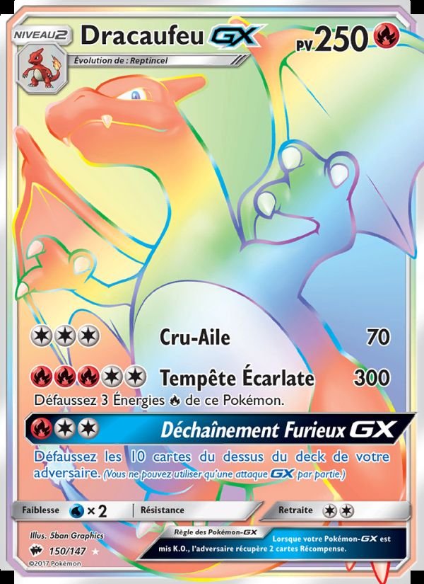 Carte pokemon dracaufeu gx bus 150/147