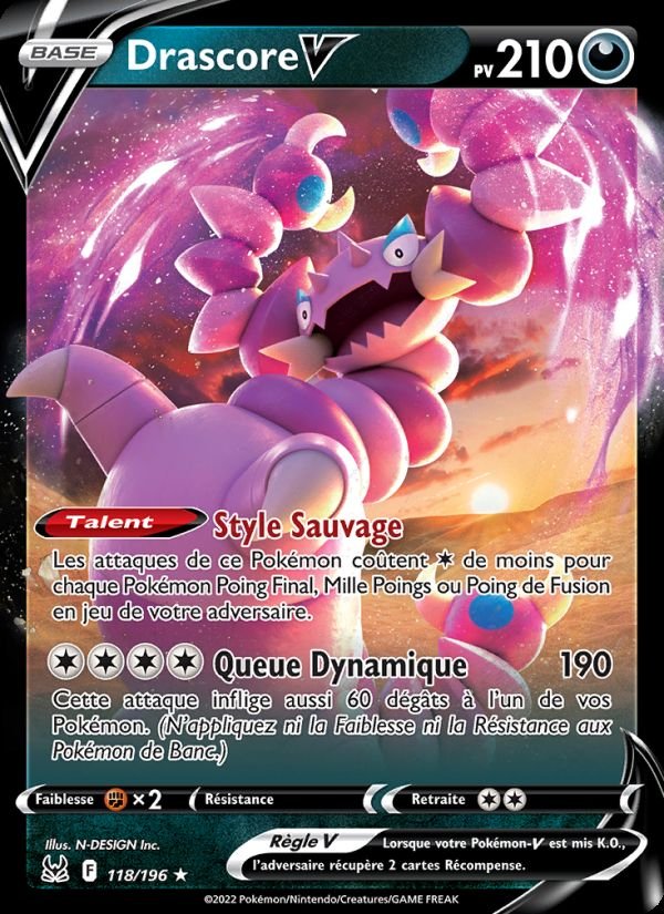 Carte pokemon drascore v lor 118/196 holo