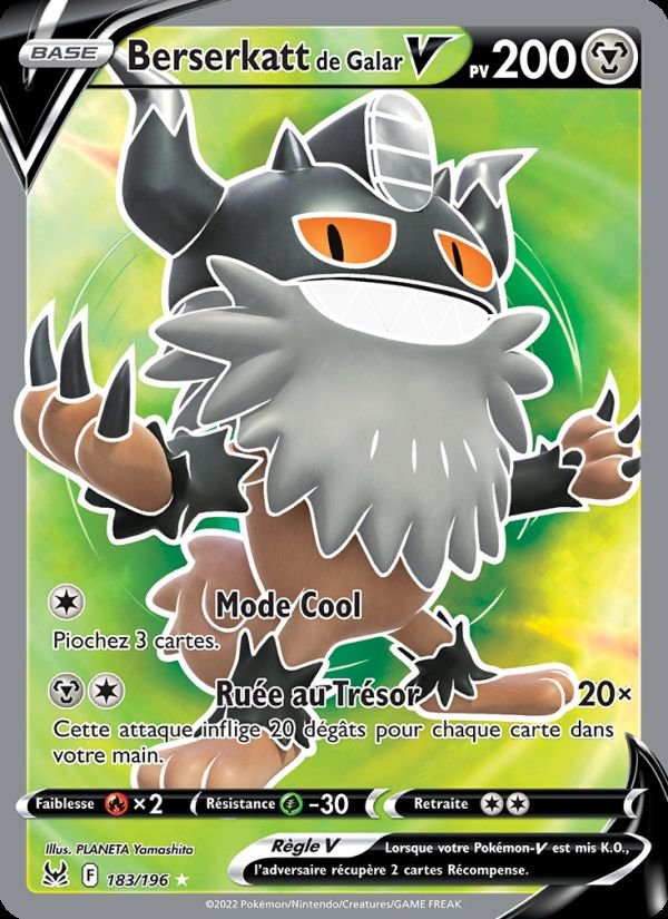 Carte pokemon berserkatt de galar v lor 183/196 holo