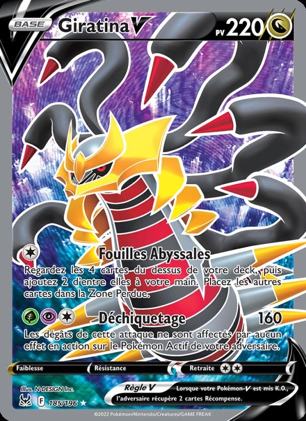 Carte pokemon giratina v lor 185/196 holo