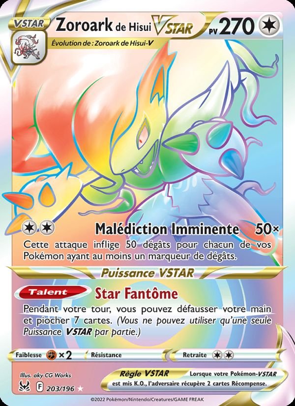 Carte pokemon zoroark de hisui vstar lor 203/196 holo