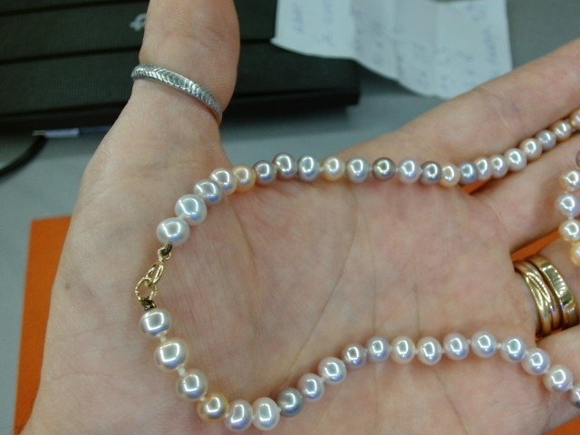 Parrure or bracelet + collier perles