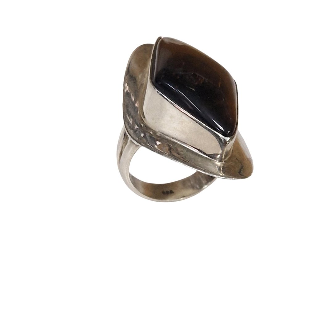 Bague pierre losange marron