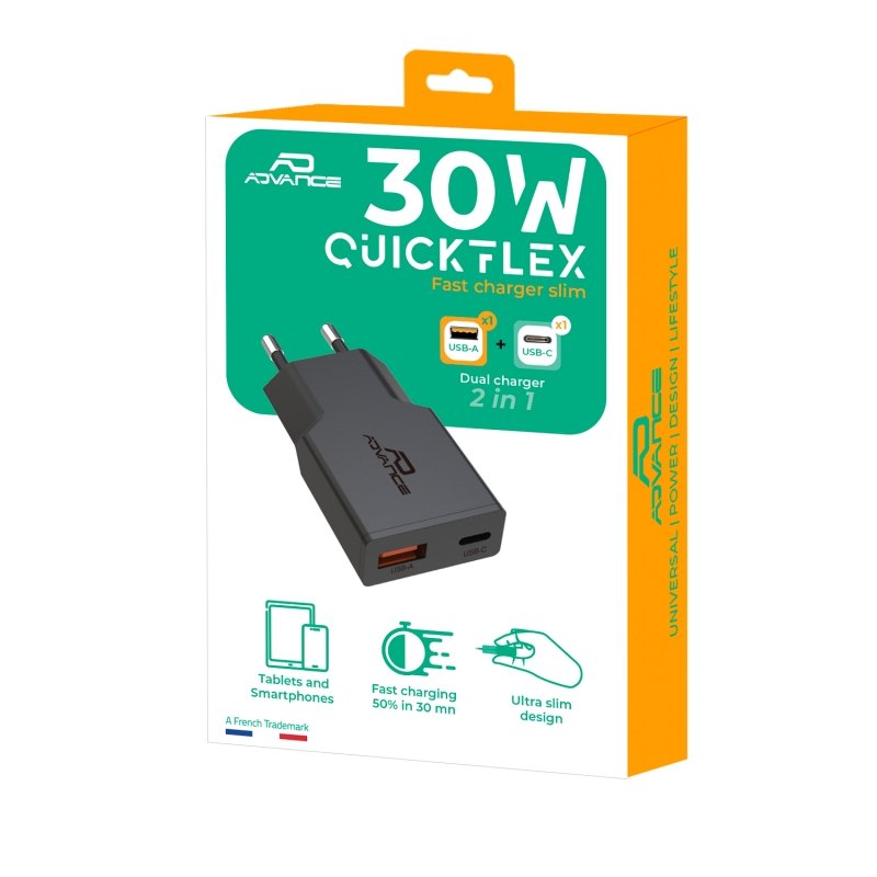 Chargeur univ usba x1+usbc x1 pd-n30