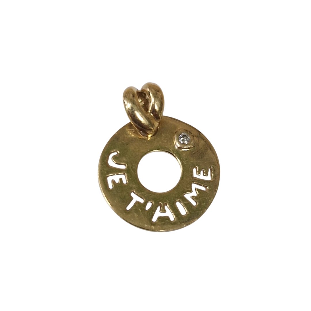 Pendentif or jaune cercle "je t'aime" et petit coeur en diamant diamant