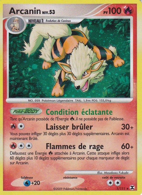 Carte pokemon arcanin niv. 53 rr 1/111 reverse